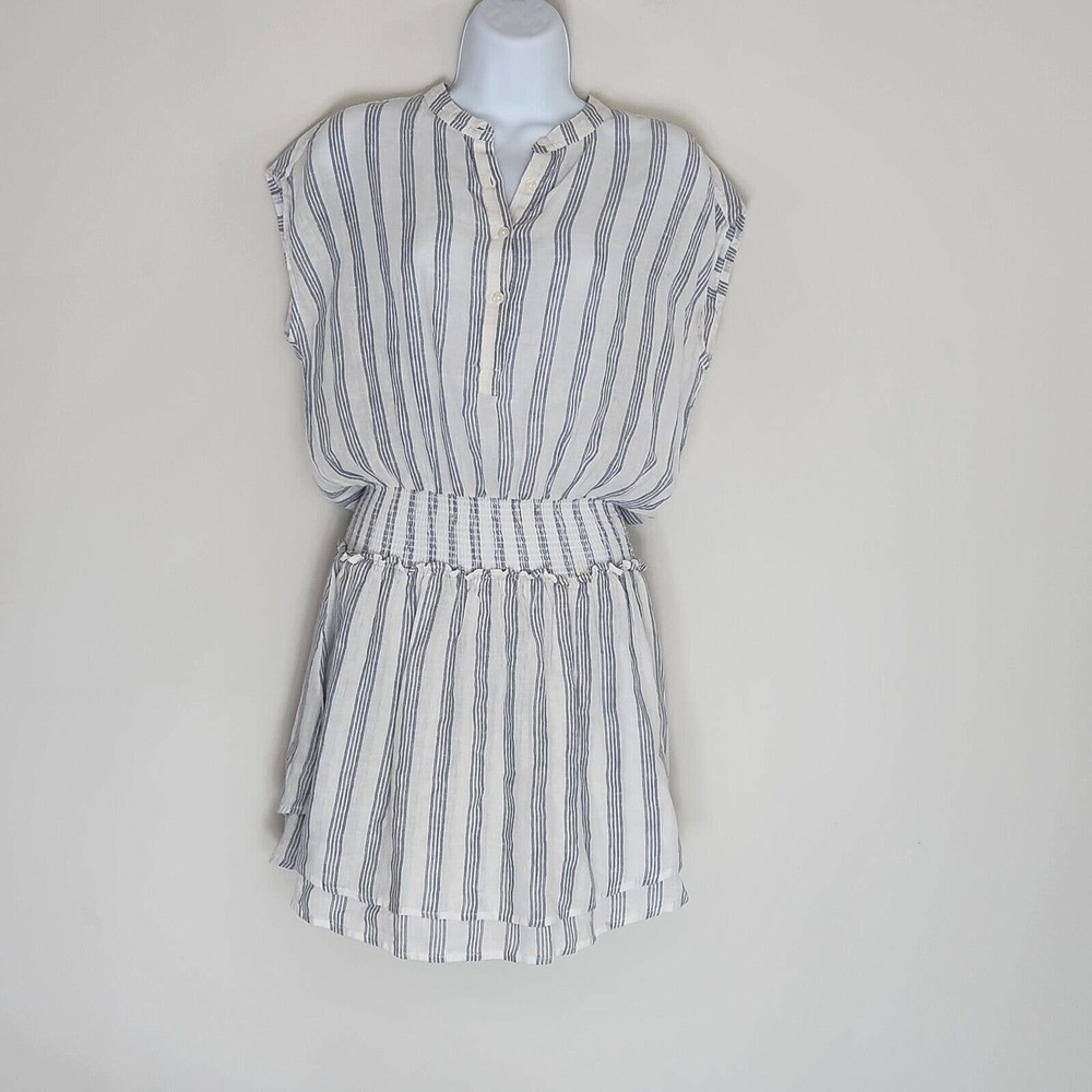 Rails Angelina Dress Cayman Stripe Smocked Waist Linen Blend Size XS